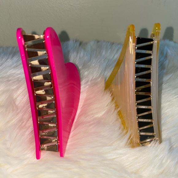 BP Jumbo Geometric Hair Clip Set Neon Pink & Yellow - Picture 13 of 15